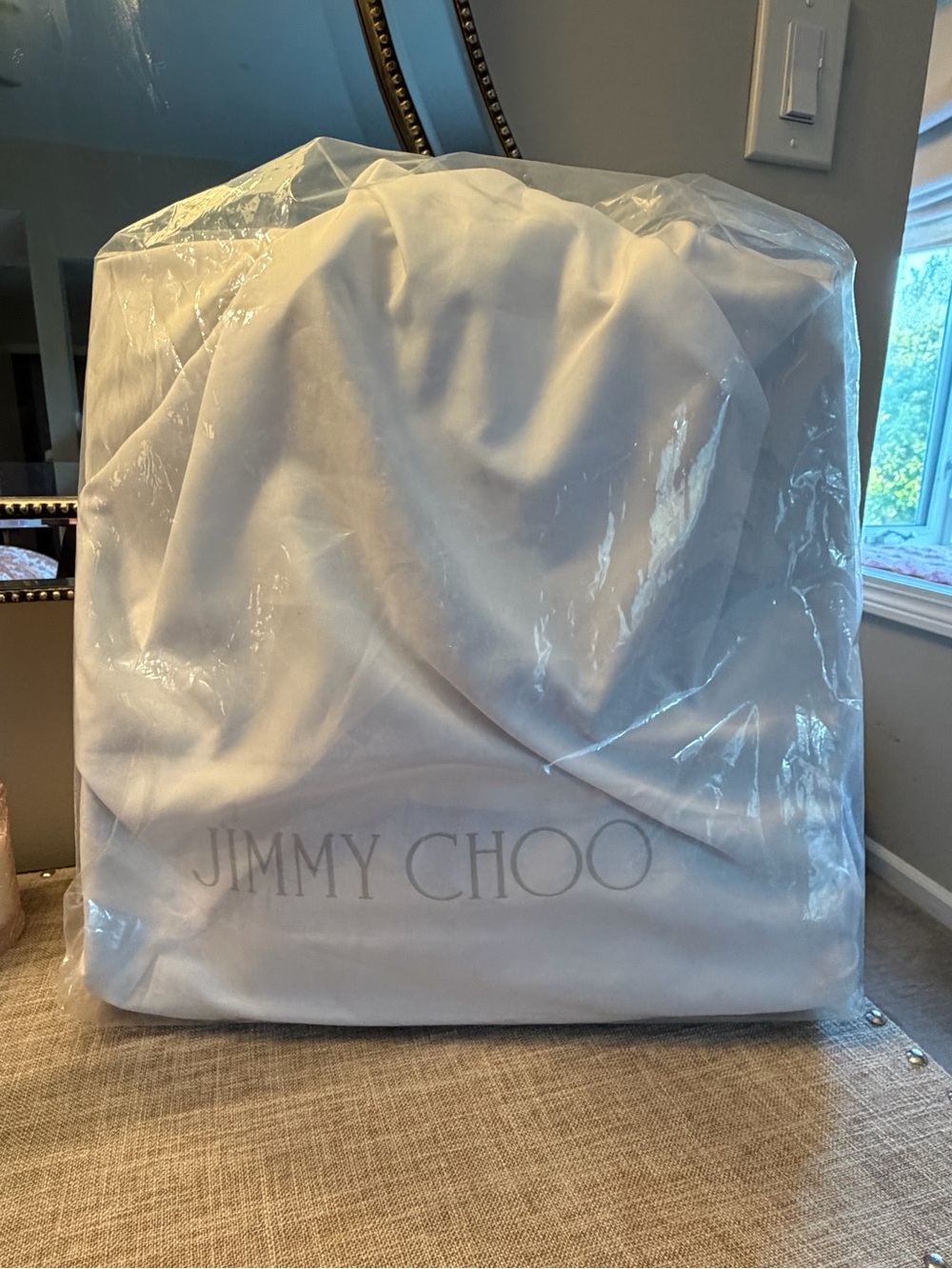 Jimmy Choo NIP London Rhea Blue Raffia Tote Brown Leather Handles $795 MSRP COA - Picture 14 of 15